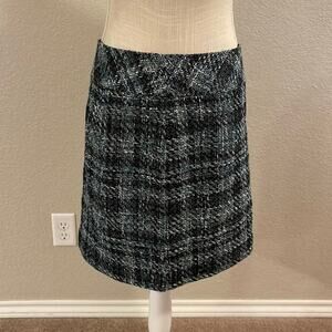 Loft Outlet Blue Black White Tweed Mini Skirt Preppy Academia Workwear Size 4